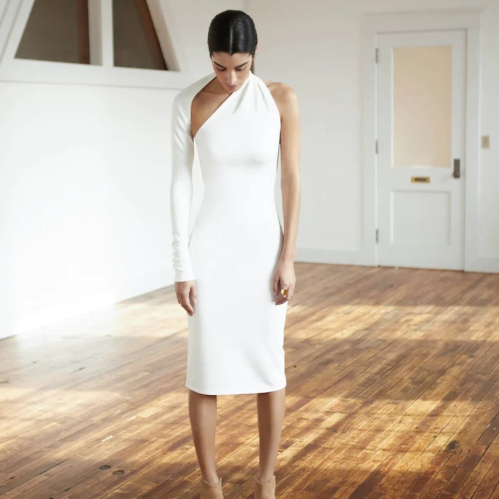 Off-white Marcella NYC Manhattan One Shoulder Midi Dress